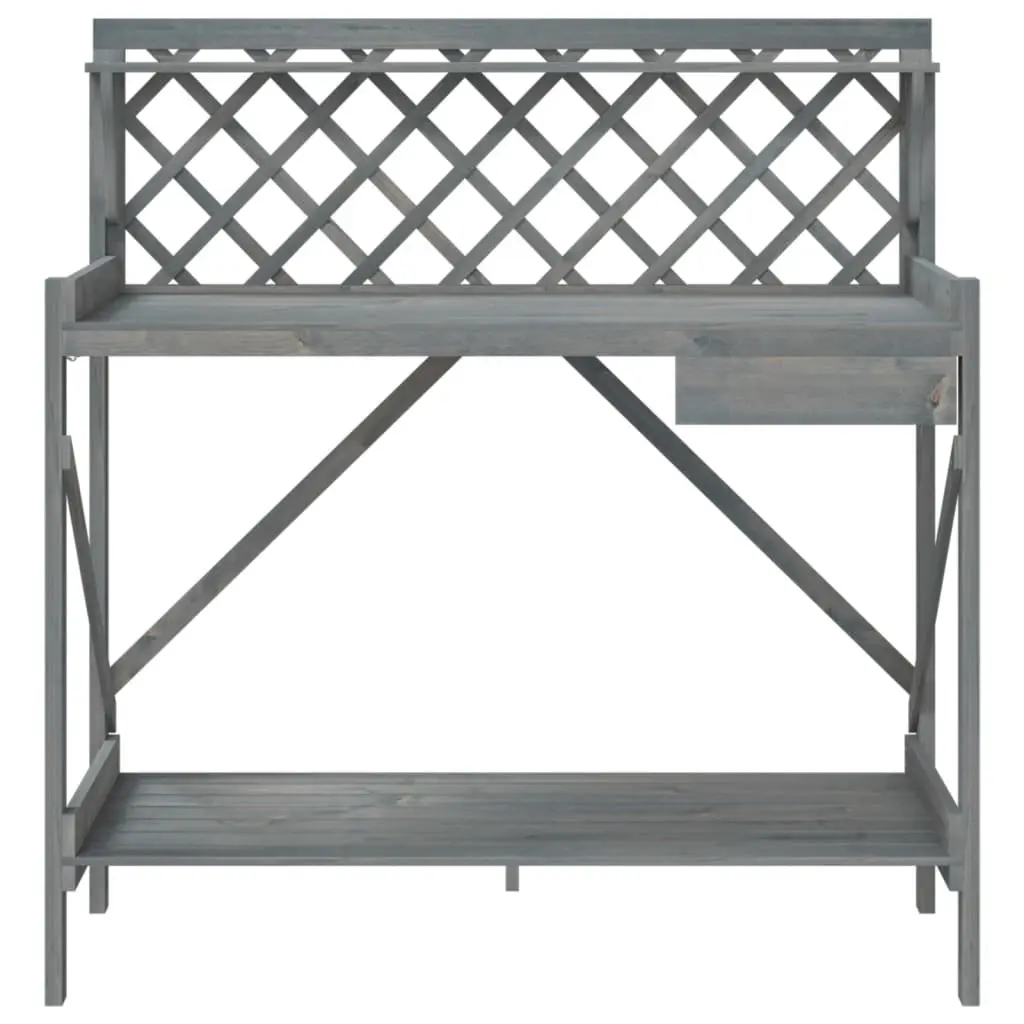 Potting Bench with Trellis Grey Solid Wood Fir Garden Plant Stand