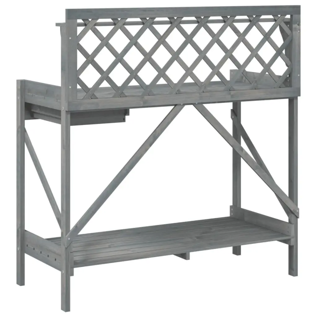 Potting Bench with Trellis Grey Solid Wood Fir Garden Plant Stand