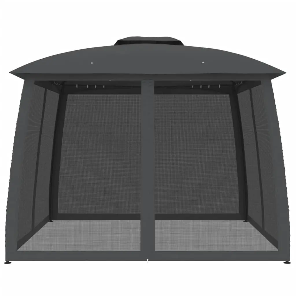 Gazebo Outdoor Canopy Double Roof 2.93 x 2.93m Mesh Walls Anthracite Steel