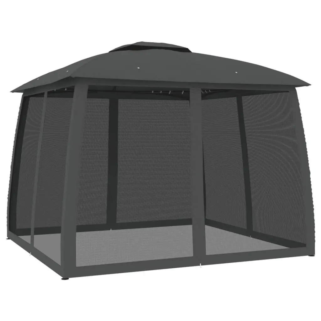 Gazebo Outdoor Canopy Double Roof 2.93 x 2.93m Mesh Walls Anthracite Steel