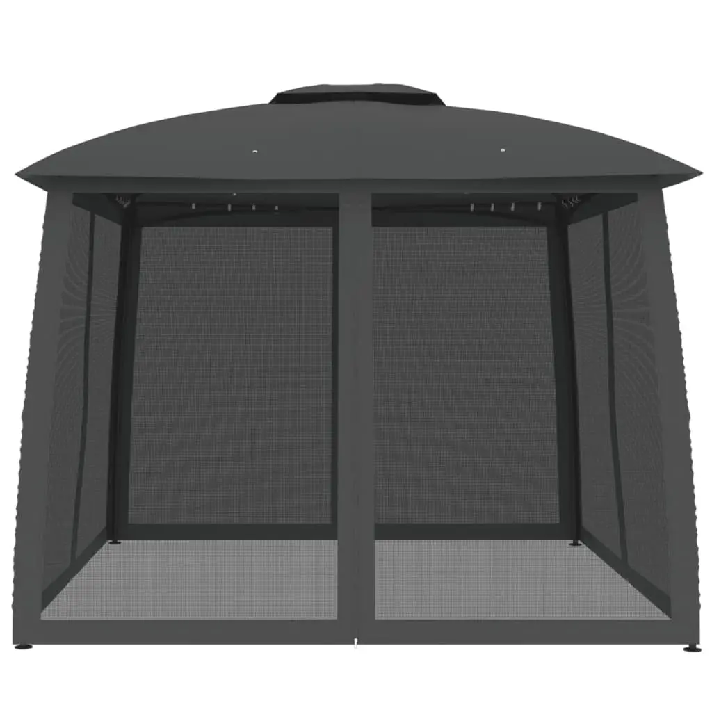 Gazebo Outdoor Canopy Double Roof 2.93 x 2.93m Mesh Walls Anthracite Steel