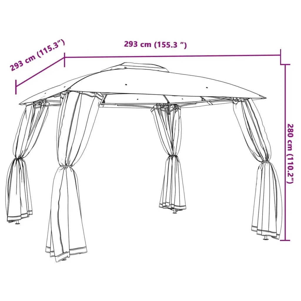 Gazebo Outdoor Canopy Double Roof 2.93 x 2.93m Mesh Walls Anthracite Steel