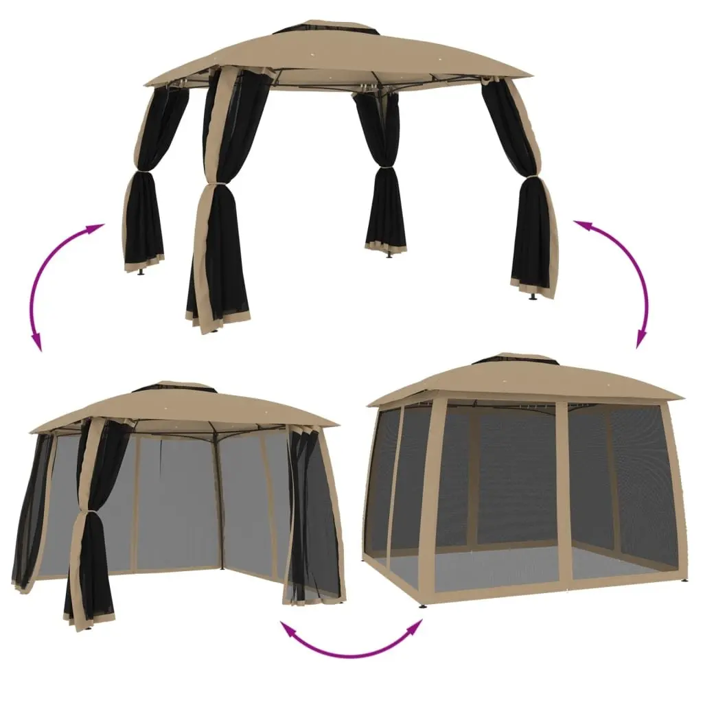 Gazebo Double Roof Mesh Walls 2.93m Outdoor Canopy Tent Garden Patio Shelter