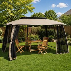 Join Friends Under a Taupe Gazebo with Double Roof