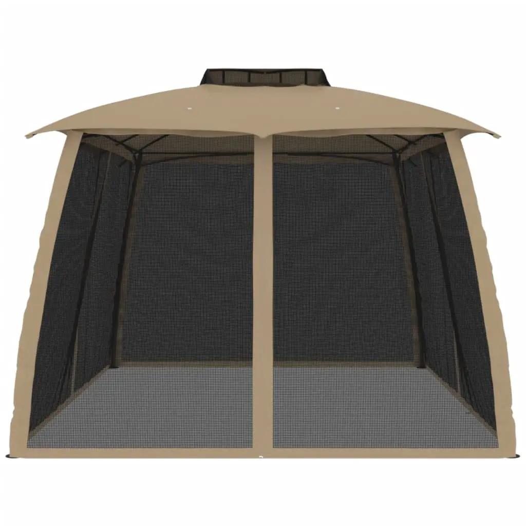Gazebo Double Roof Mesh Walls Outdoor Taupe 3.93x2.93m Steel Frame