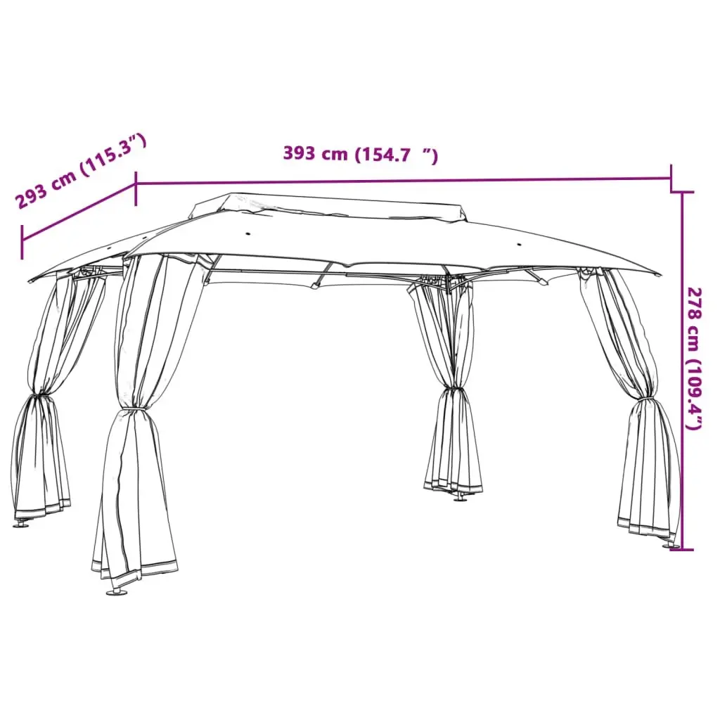 Gazebo Double Roof Mesh Walls Outdoor Taupe 3.93x2.93m Steel Frame