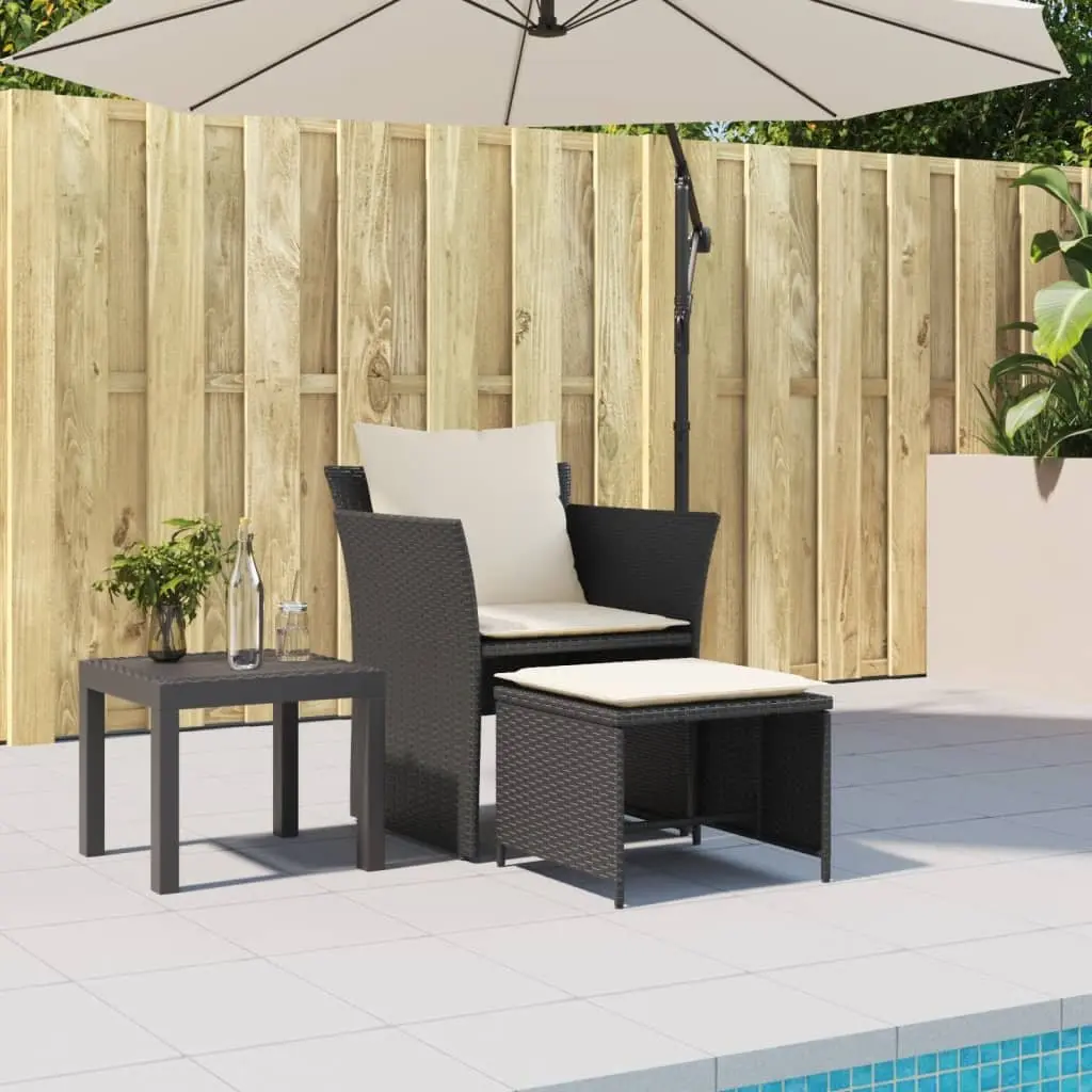 Garden Chair with Footstool Black Poly Rattan Outdoor Armchair