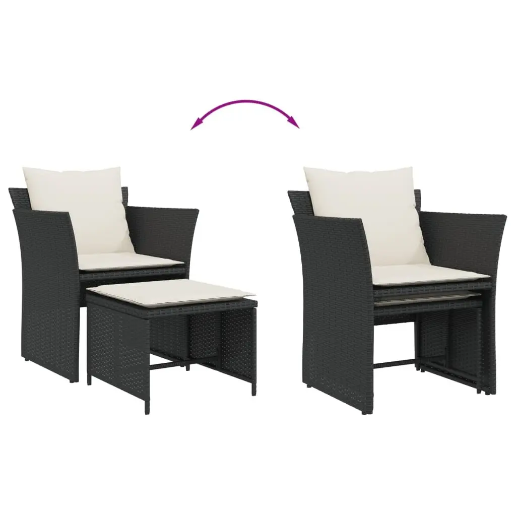 Garden Chair with Footstool Black Poly Rattan Outdoor Armchair