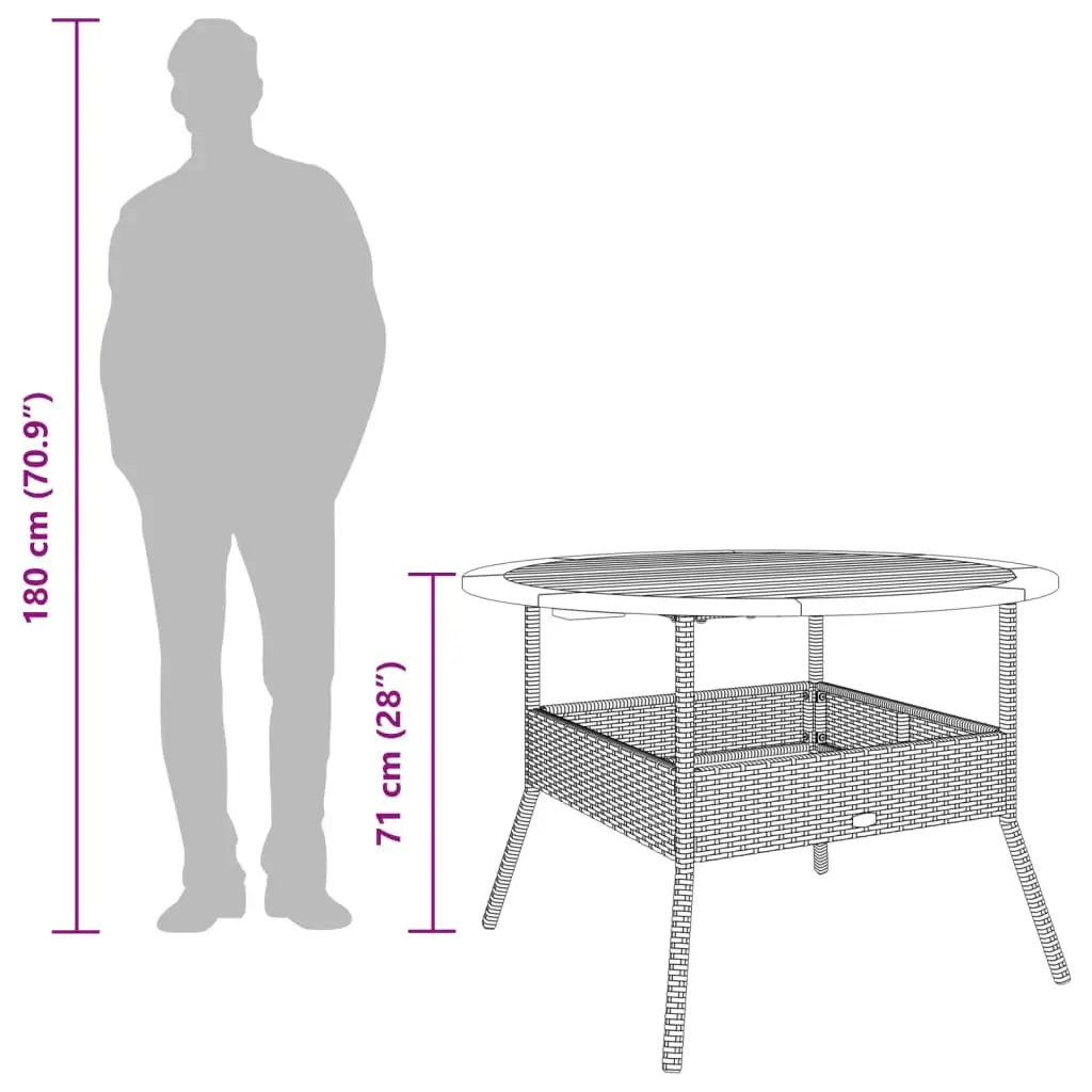 Garden Table PE Rattan Black Round 110 cm