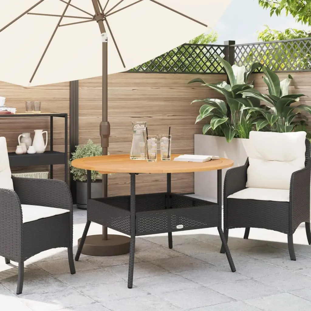 Garden Table PE Rattan Black Round 110 cm