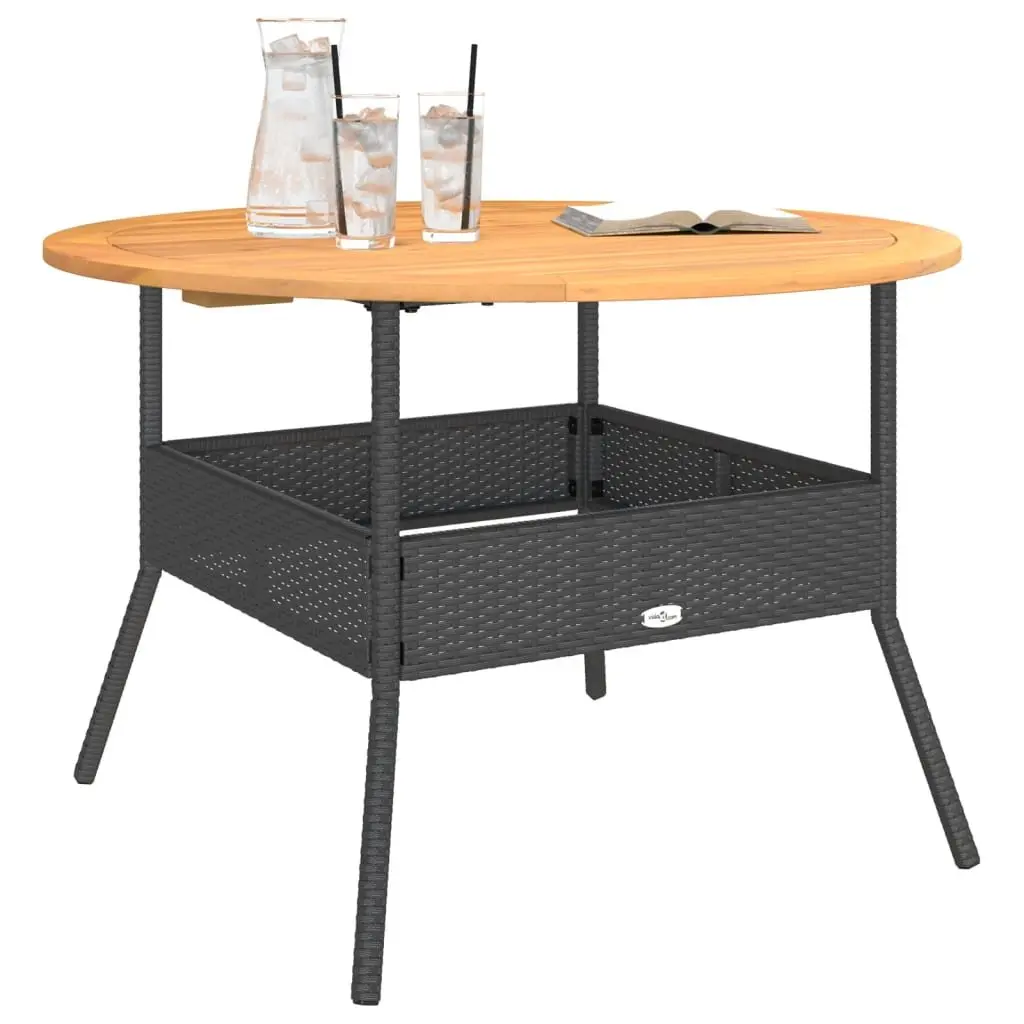 Garden Table PE Rattan Black Round 110 cm