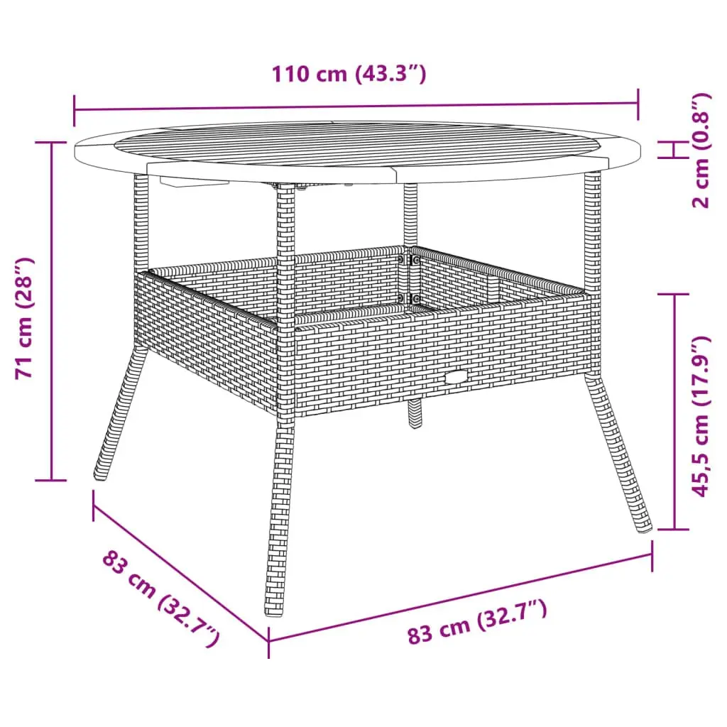 Garden Table PE Rattan Black Round 110 cm