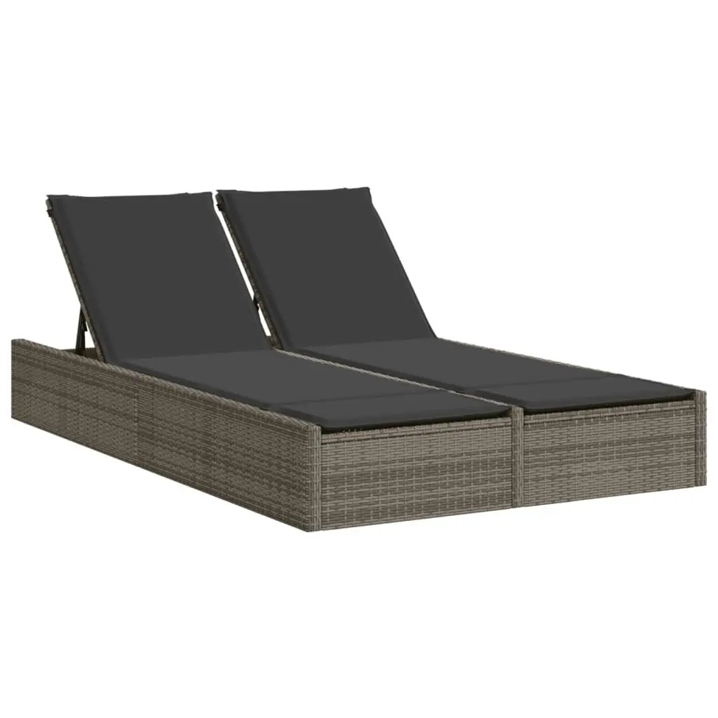 Double Sun Lounger Grey Outdoor Seating Recliner with Padded Cushions