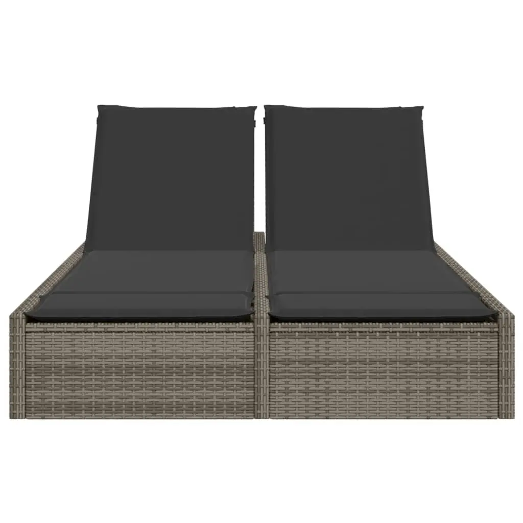 Double Sun Lounger Grey Outdoor Seating Recliner with Padded Cushions