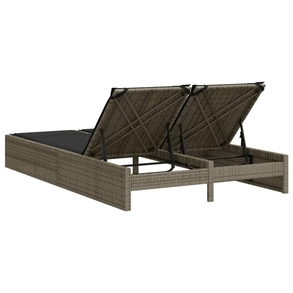 Double Sun Lounger Grey Outdoor Seating Recliner with Padded Cushions
