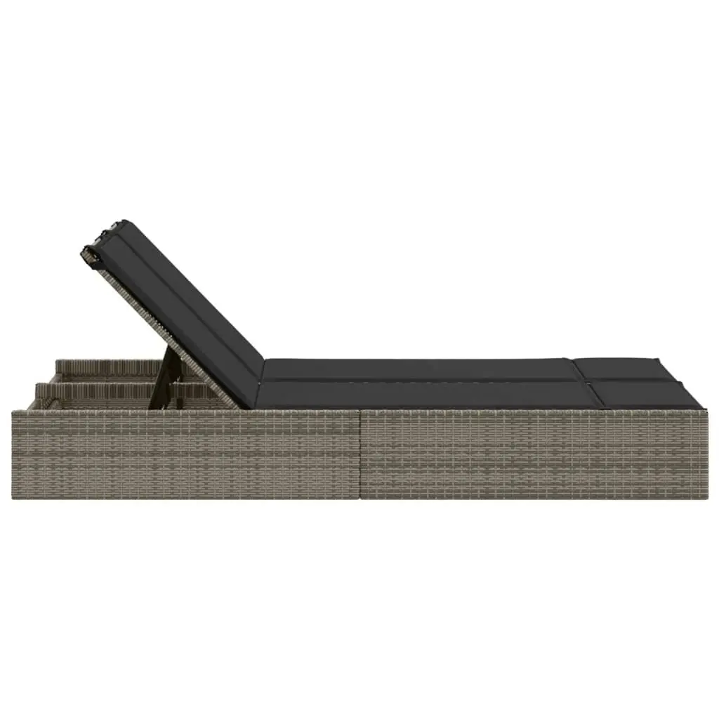 Double Sun Lounger Grey Outdoor Seating Recliner with Padded Cushions