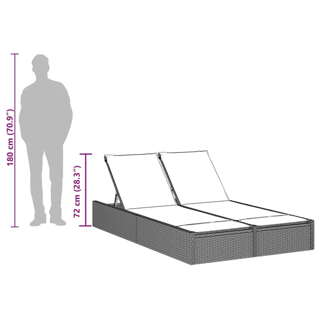 Double Sun Lounger Grey Outdoor Seating Recliner with Padded Cushions