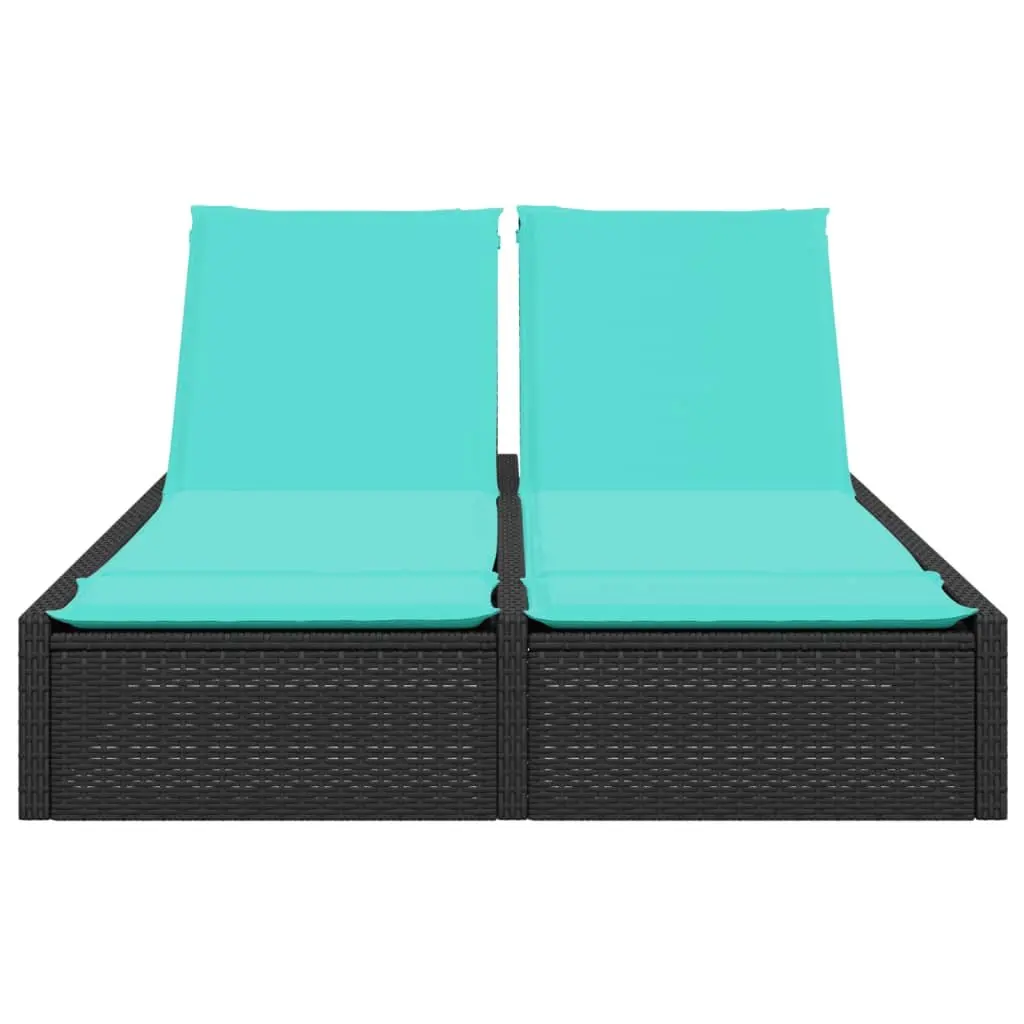Double Sun Lounger Adjustable Backrest Padded Cushions Black