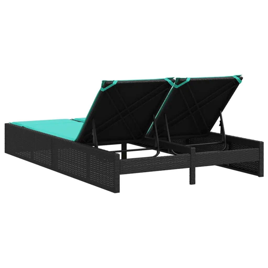 Double Sun Lounger Adjustable Backrest Padded Cushions Black