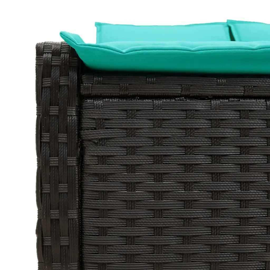 Double Sun Lounger Adjustable Backrest Padded Cushions Black