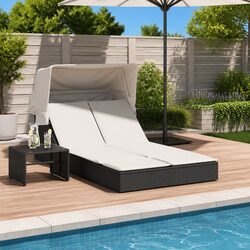 Double Sun Lounger with Retractable Canopy Adjustable Backrest Outdoor Seating