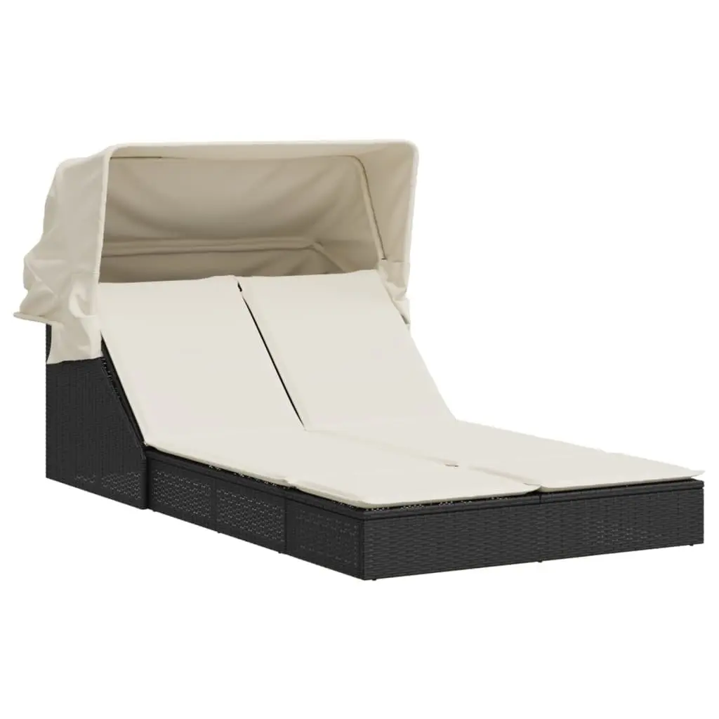 Double Sun Lounger Adjustable Backrest Retractable Canopy Outdoor Seating