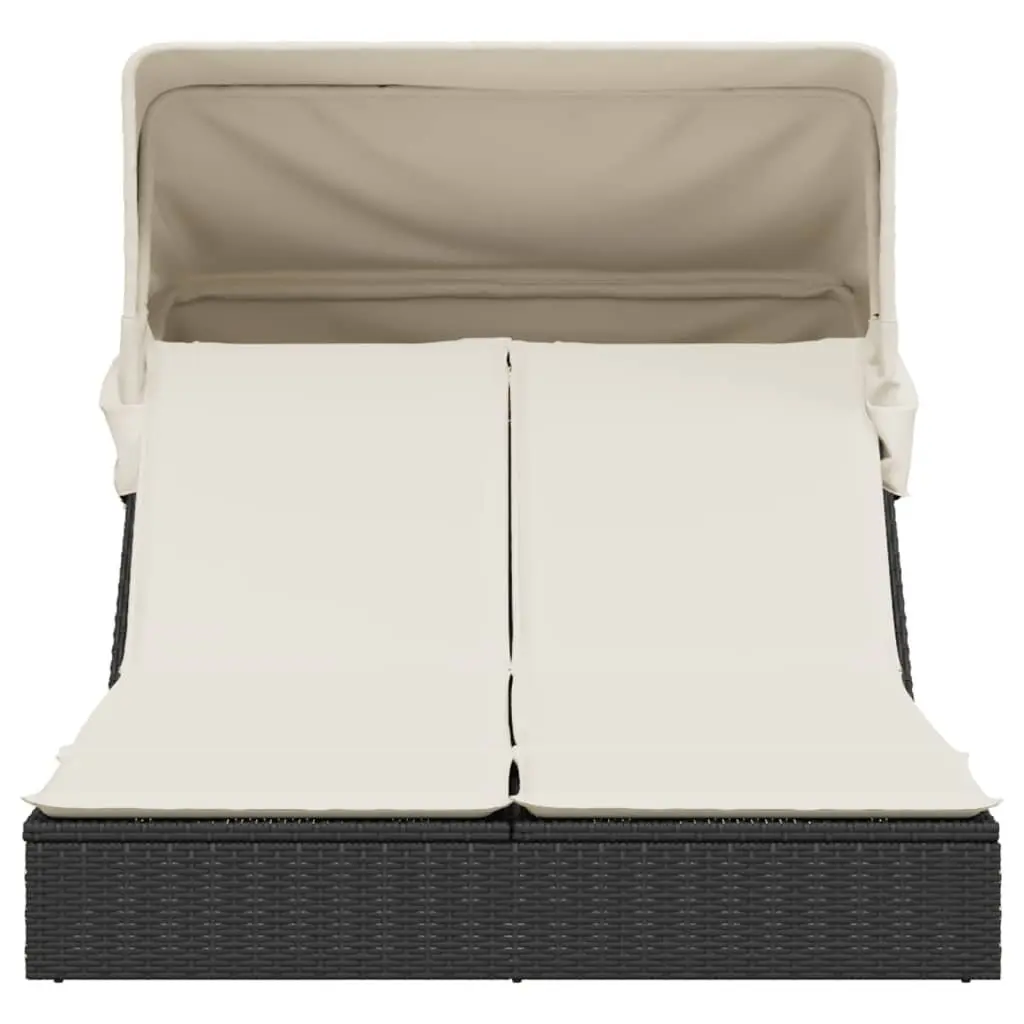 Double Sun Lounger Adjustable Backrest Retractable Canopy Outdoor Seating