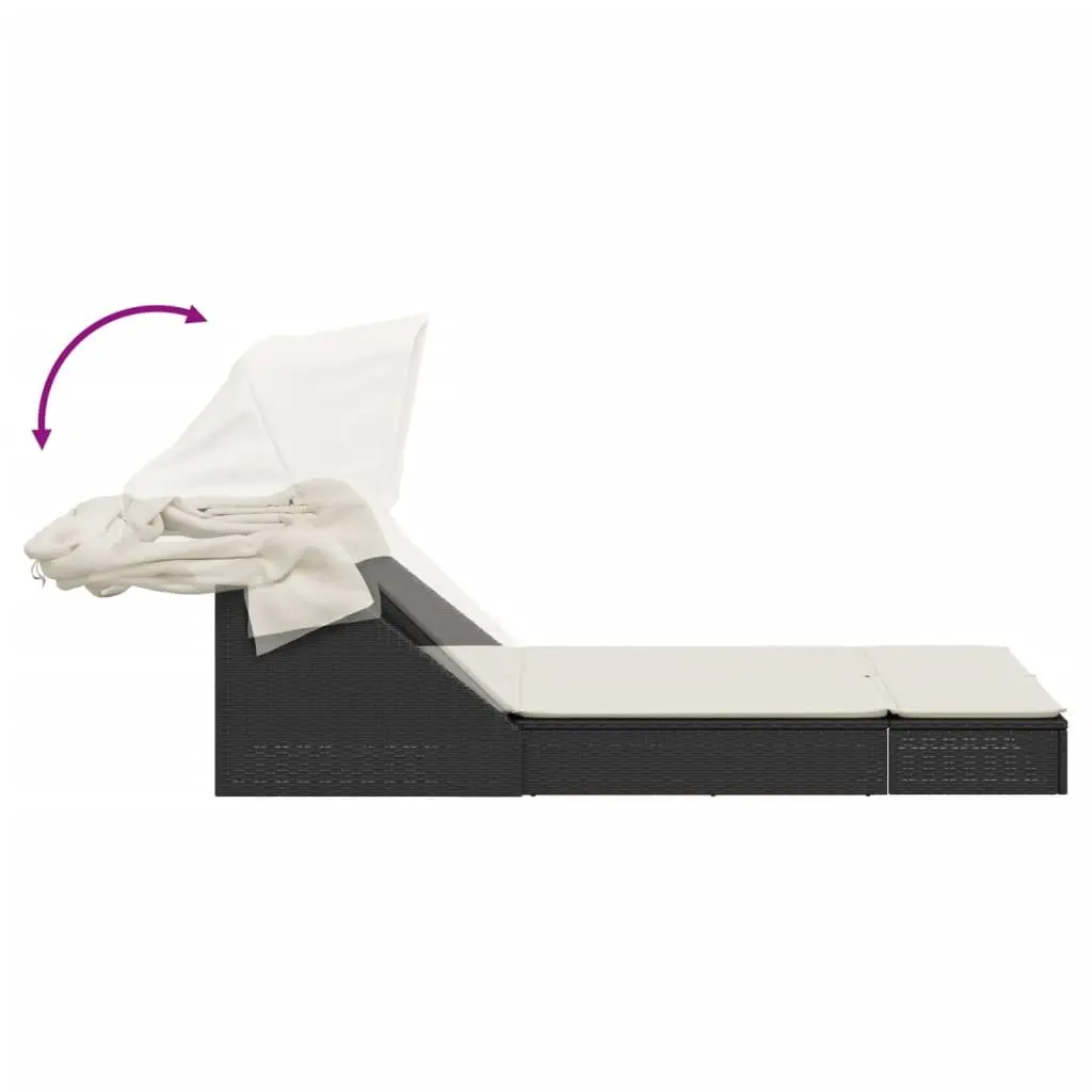 Double Sun Lounger Adjustable Backrest Retractable Canopy Outdoor Seating