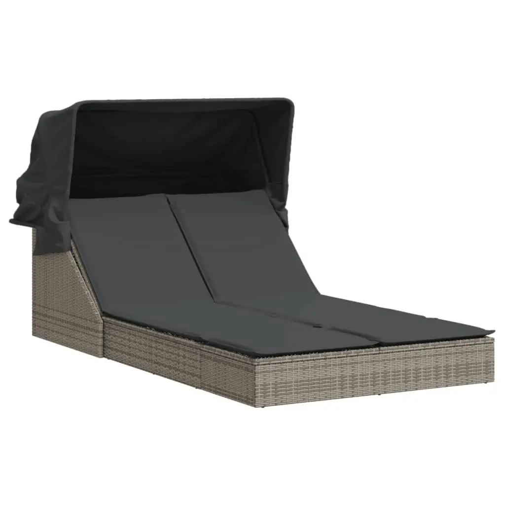 Double Lounger Outdoor Relaxation Adjustable Backrest Retractable Canopy Cushioned Grey