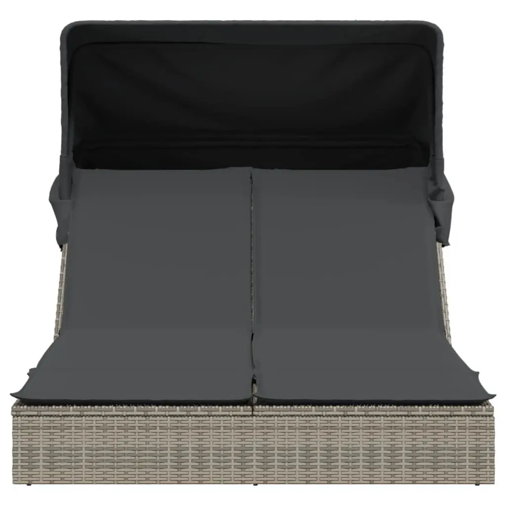 Double Lounger Outdoor Relaxation Adjustable Backrest Retractable Canopy Cushioned Grey