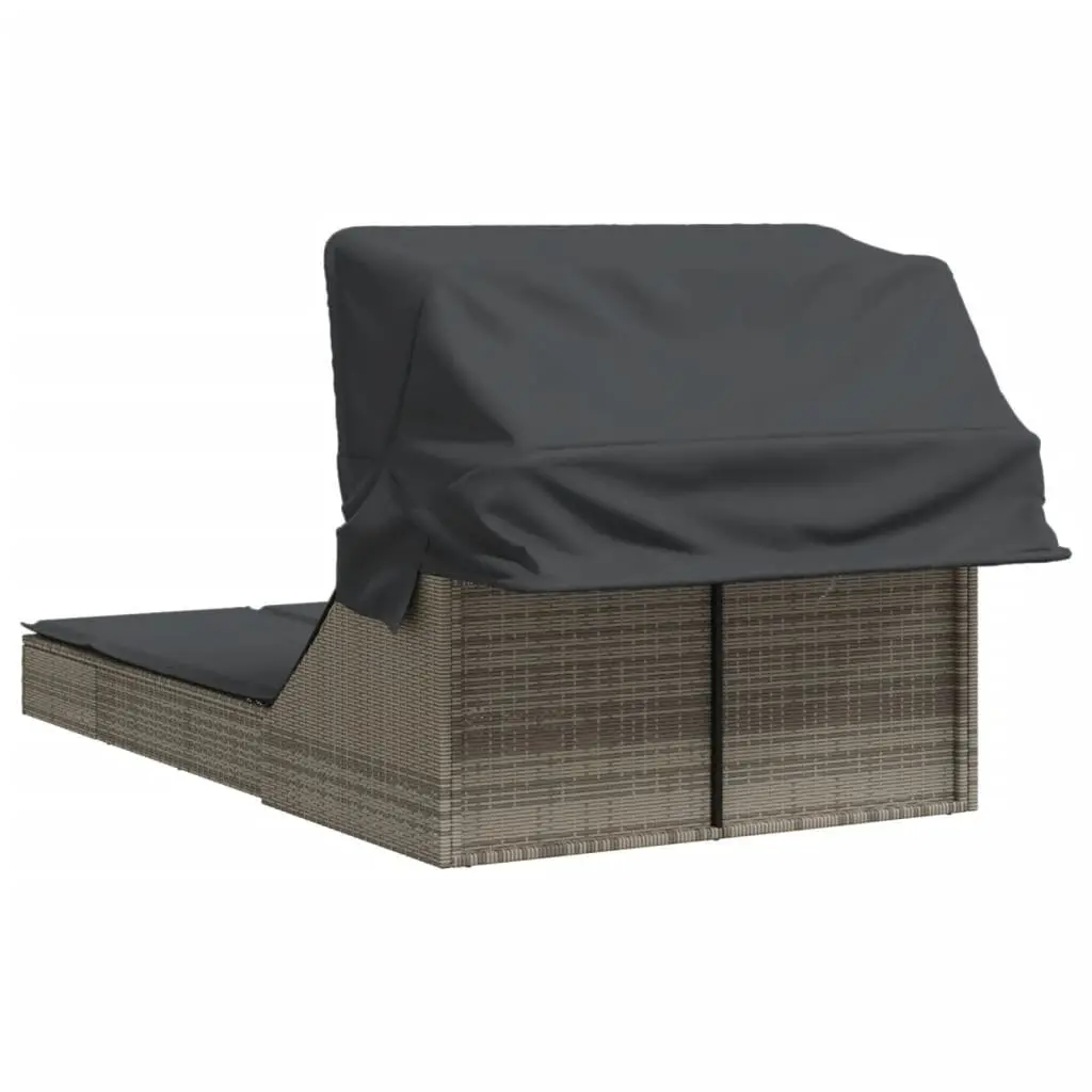 Double Lounger Outdoor Relaxation Adjustable Backrest Retractable Canopy Cushioned Grey