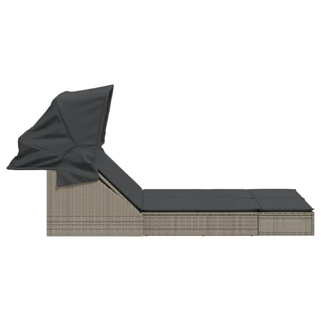 Double Lounger Outdoor Relaxation Adjustable Backrest Retractable Canopy Cushioned Grey