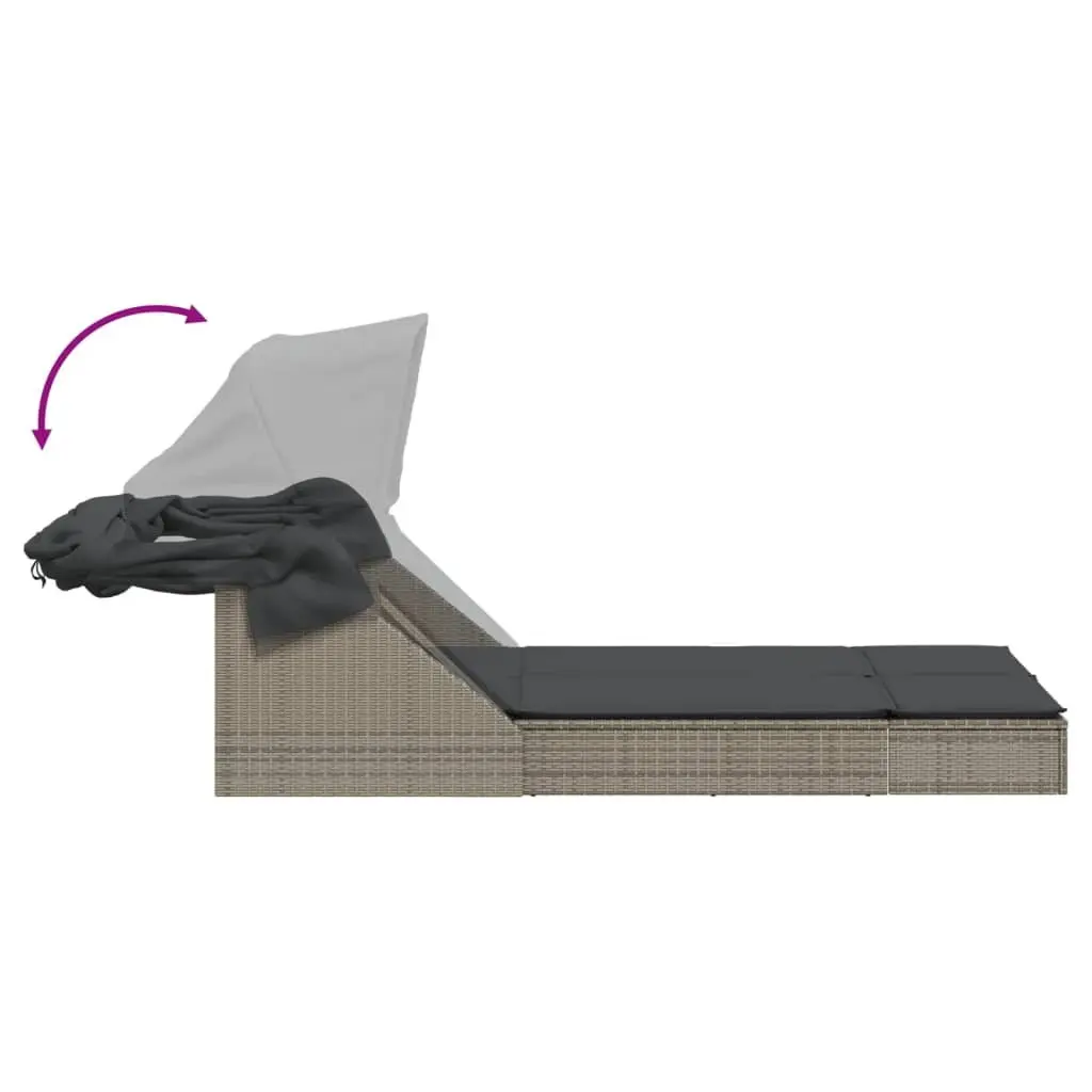 Double Lounger Outdoor Relaxation Adjustable Backrest Retractable Canopy Cushioned Grey