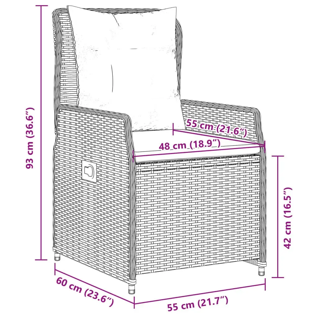 Outdoor Reclining Garden Chairs 2 pcs Grey Poly Rattan Adjustable Backrest