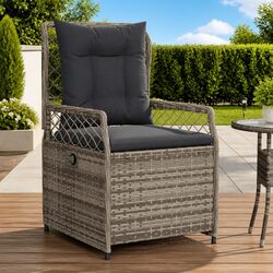 Outdoor Reclining Garden Chairs 2pc Grey PE Rattan Adjustable Backrest Cushioned