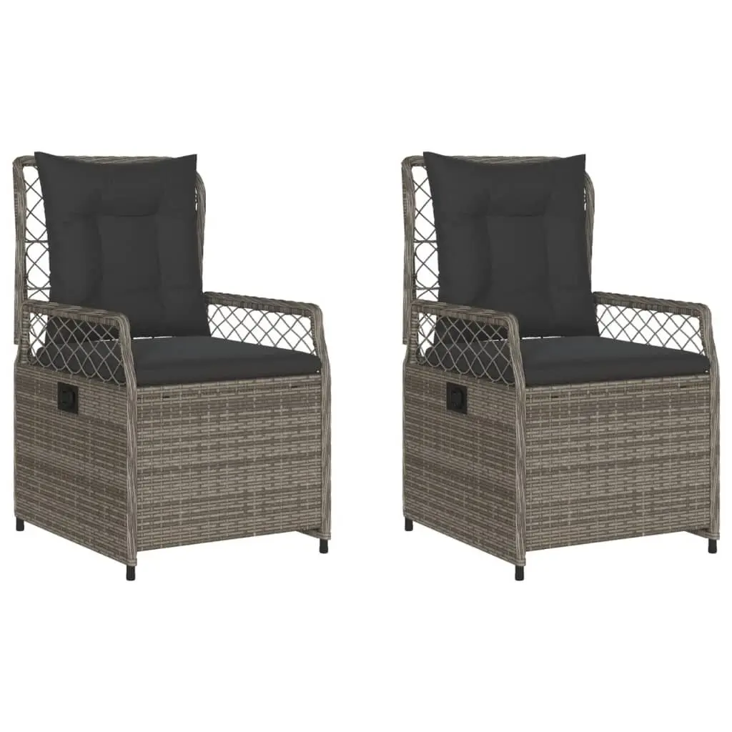 Outdoor Reclining Garden Chairs Adjustable Backrest Cushioned 2 Piece Grey PE Rattan