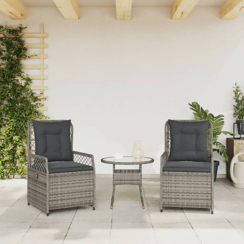 Outdoor Reclining Garden Chairs Adjustable Backrest Cushioned 2 Piece Grey PE Rattan