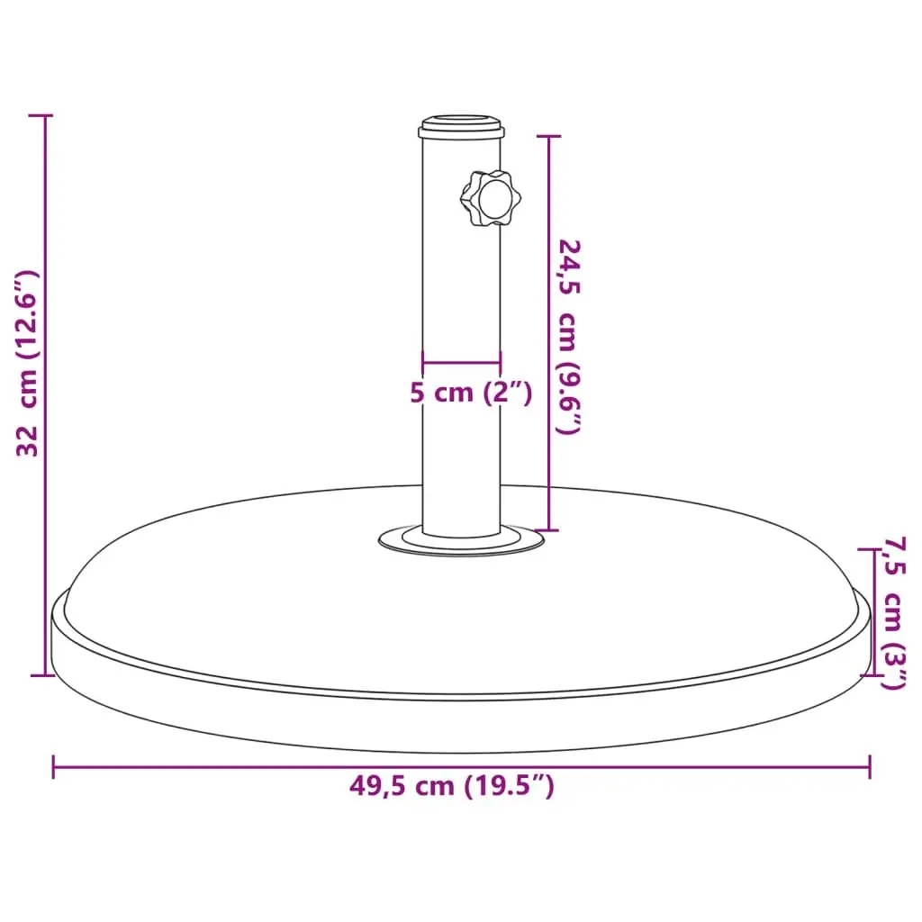 Round Parasol Base Concrete-filled 25 kg Umbrella Stand Black Pole Ø32 Ø35 Ø38 mm