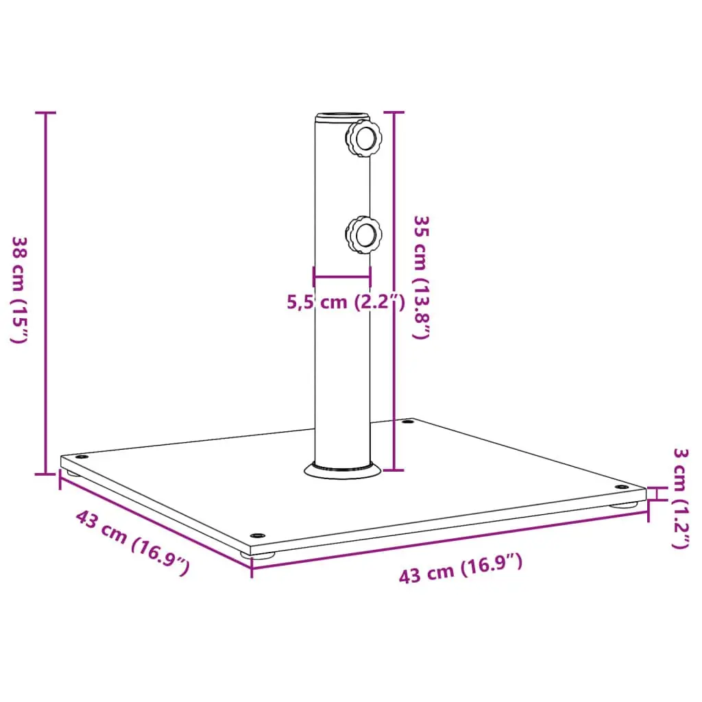 Parasol Base Square 17kg Stable for Umbrella Pole Diameter 32 38 48mm