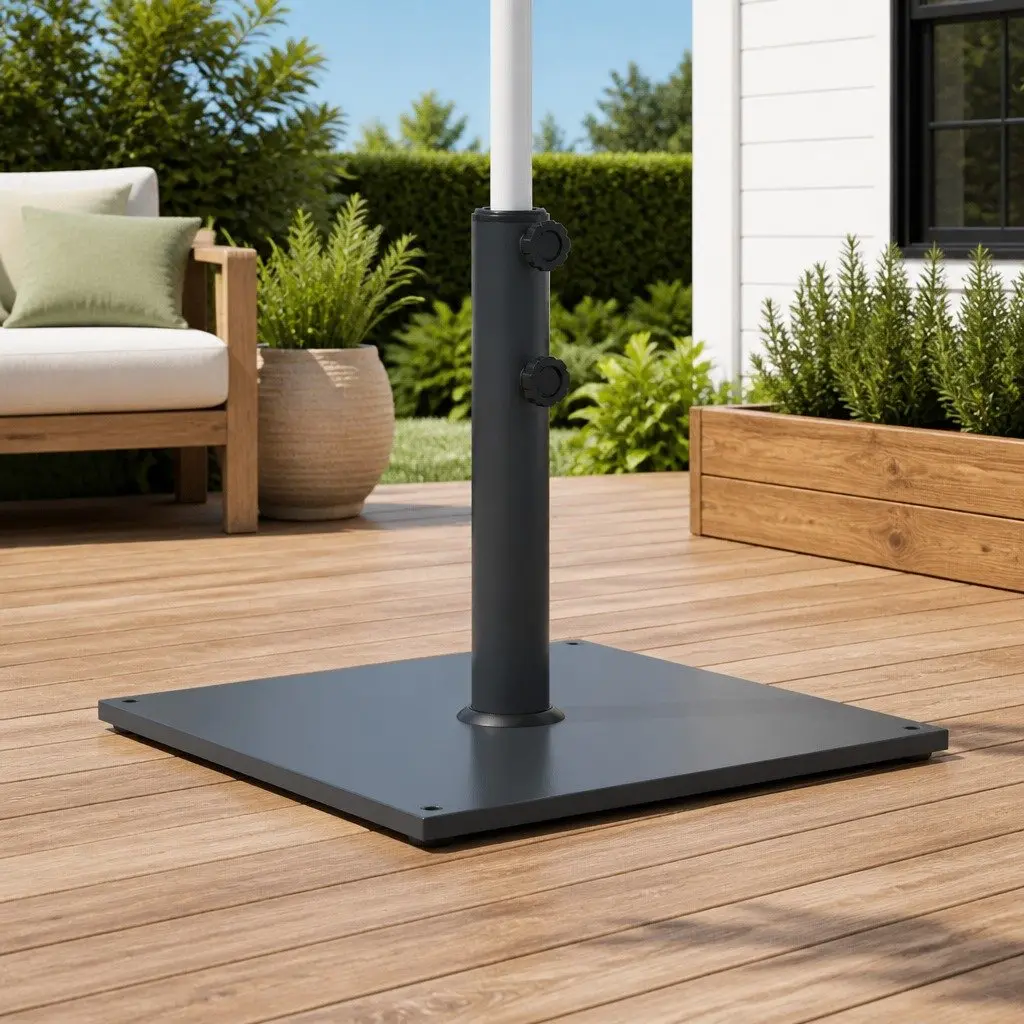 Parasol Base Square Grey Umbrella Stand with 3 Pole Adapters for Ø32 38 48mm Poles