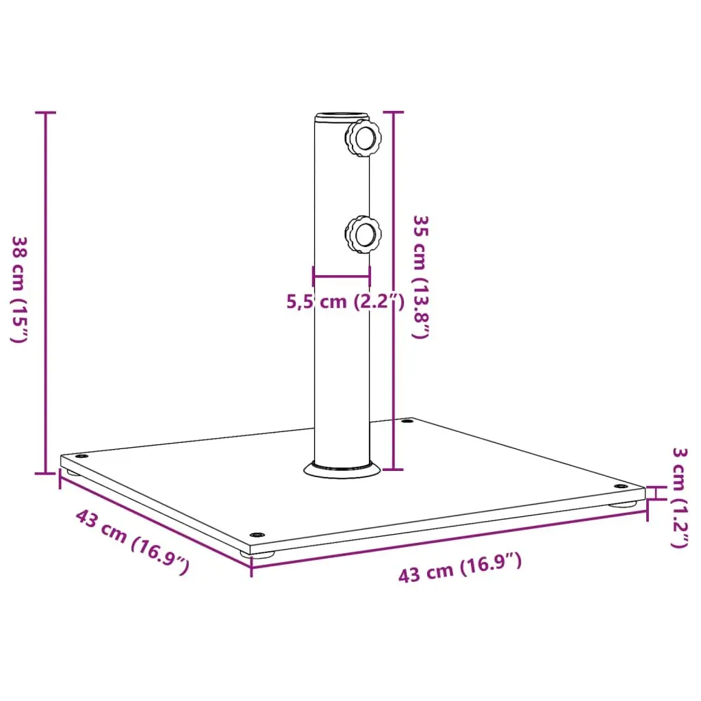 Parasol Base Square Grey Umbrella Stand with 3 Pole Adapters for Ø32 38 48mm Poles