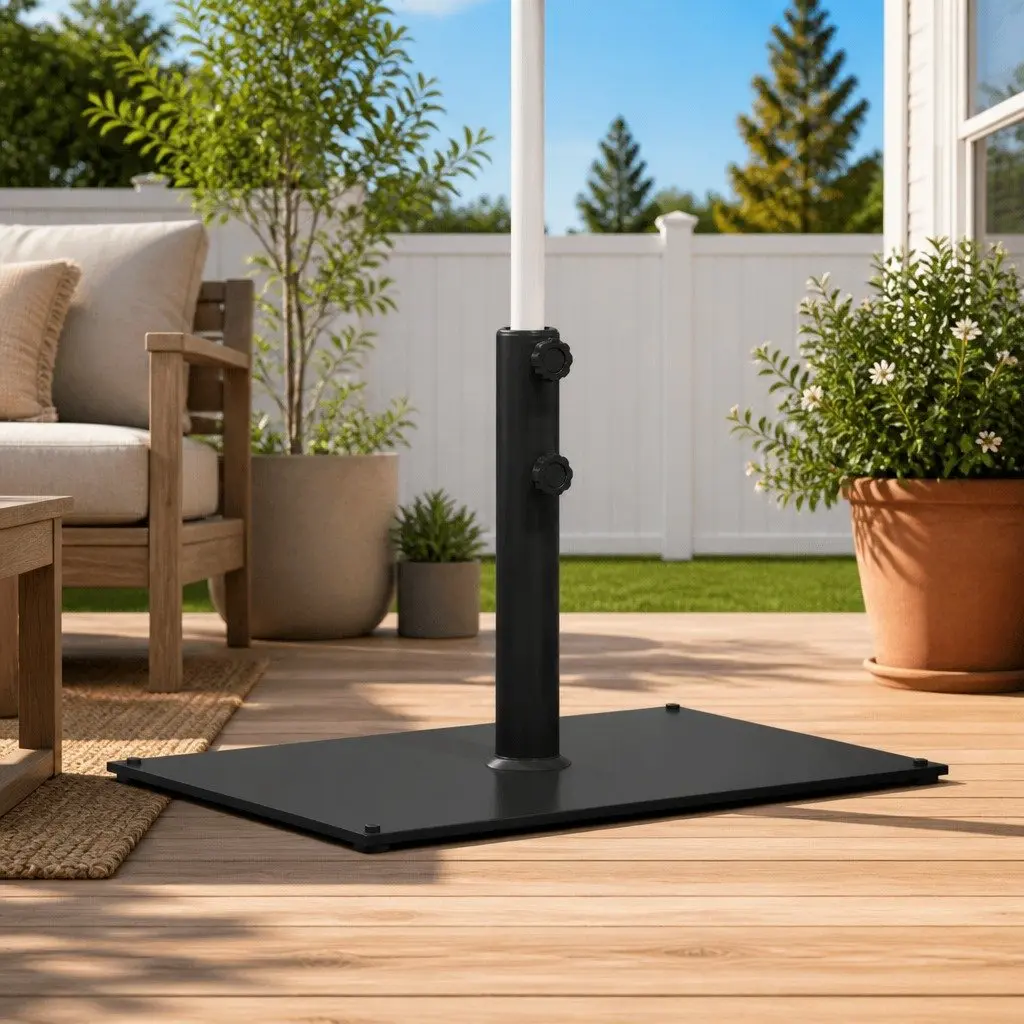 Parasol Base Grey Rectangular Umbrella Stand 15kg Fits 32 38 48mm Poles
