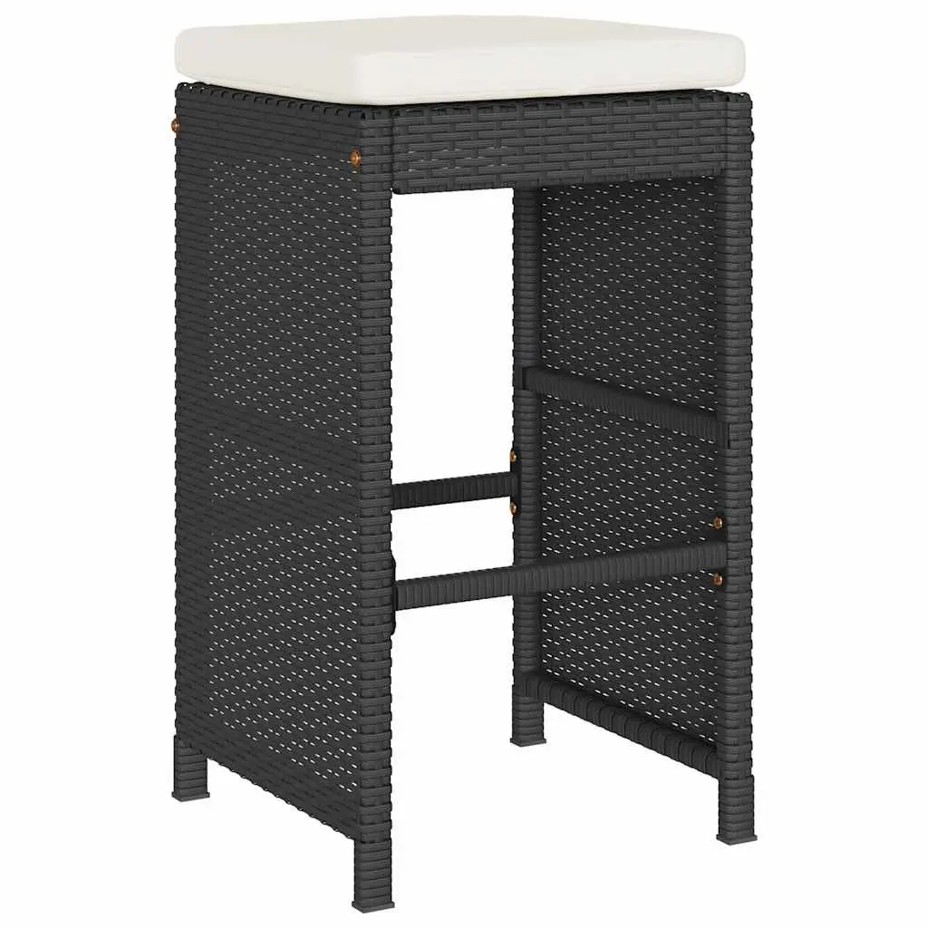 Outdoor Bar Stools Cushioned Black Poly Rattan Set 2 Piece