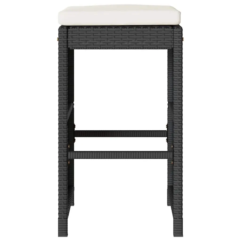 Outdoor Bar Stools Cushioned Black Poly Rattan Set 2 Piece