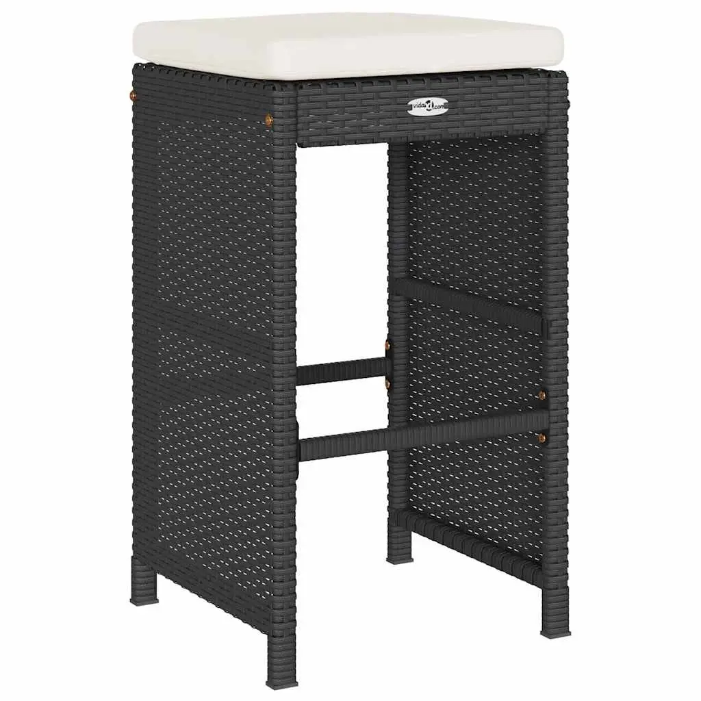 Outdoor Bar Stools Cushioned Black Poly Rattan Set 2 Piece