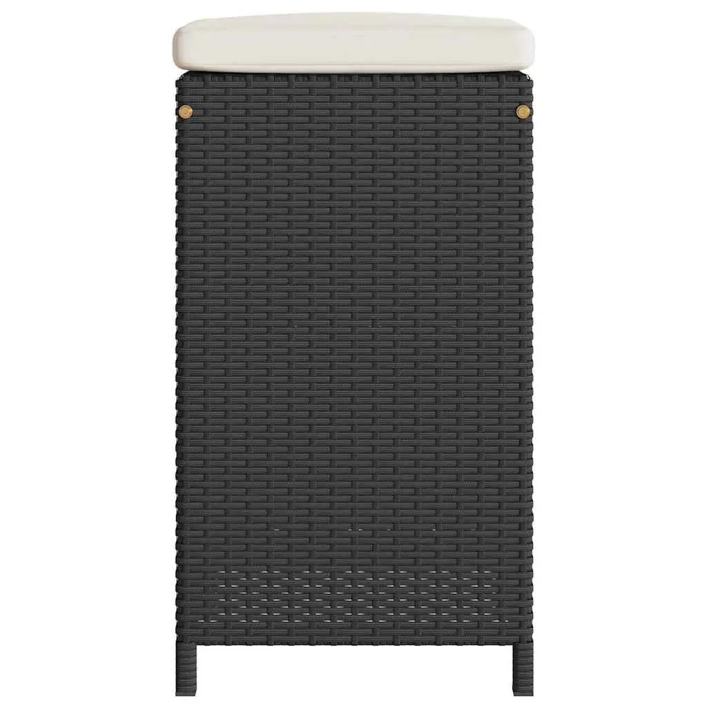 Outdoor Bar Stools Cushioned Black Poly Rattan Set 2 Piece
