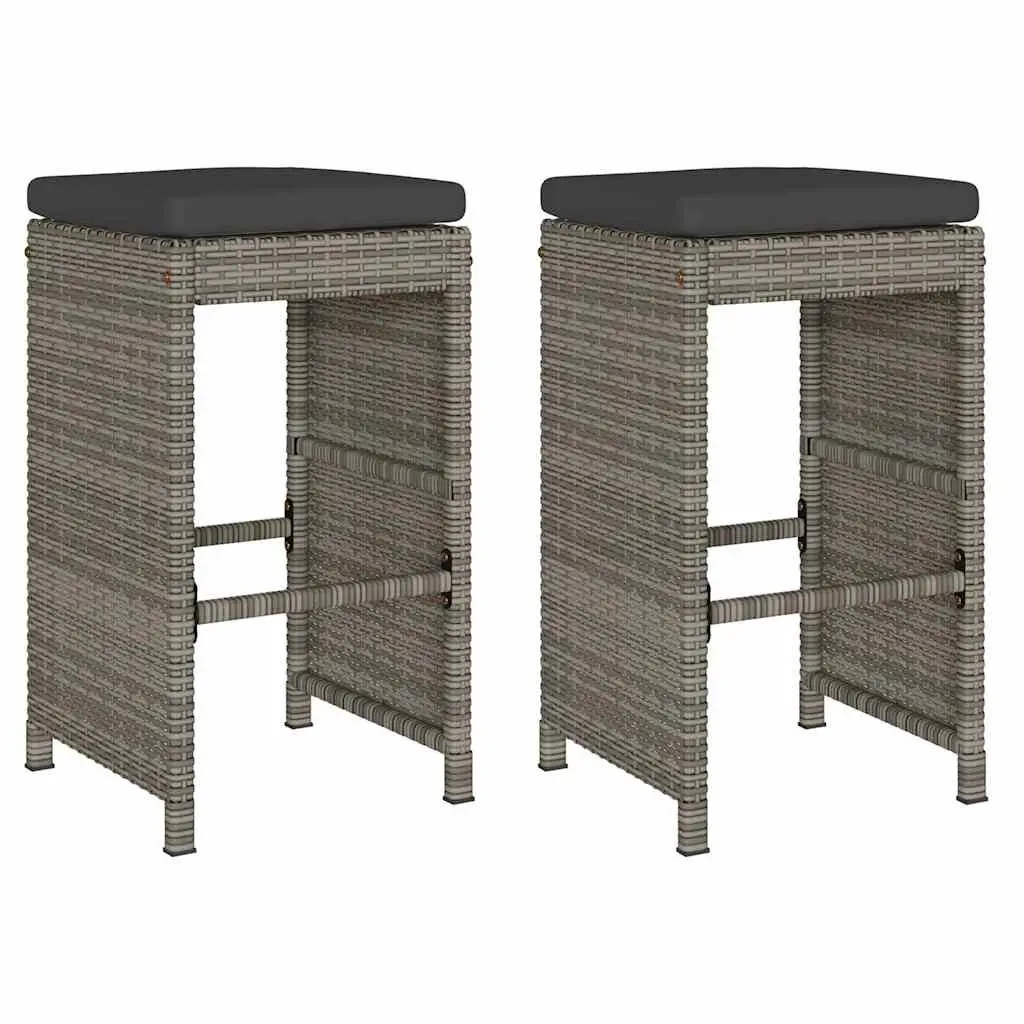 Outdoor Bar Stools Set Grey Padded Cushions 2 Piece