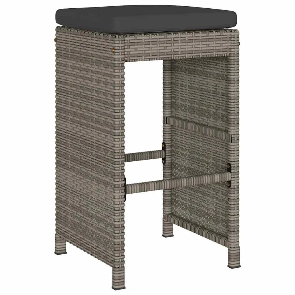 Outdoor Bar Stools Set Grey Padded Cushions 2 Piece