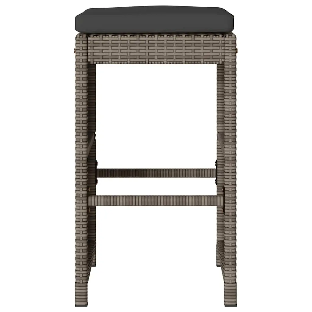 Outdoor Bar Stools Set Grey Padded Cushions 2 Piece