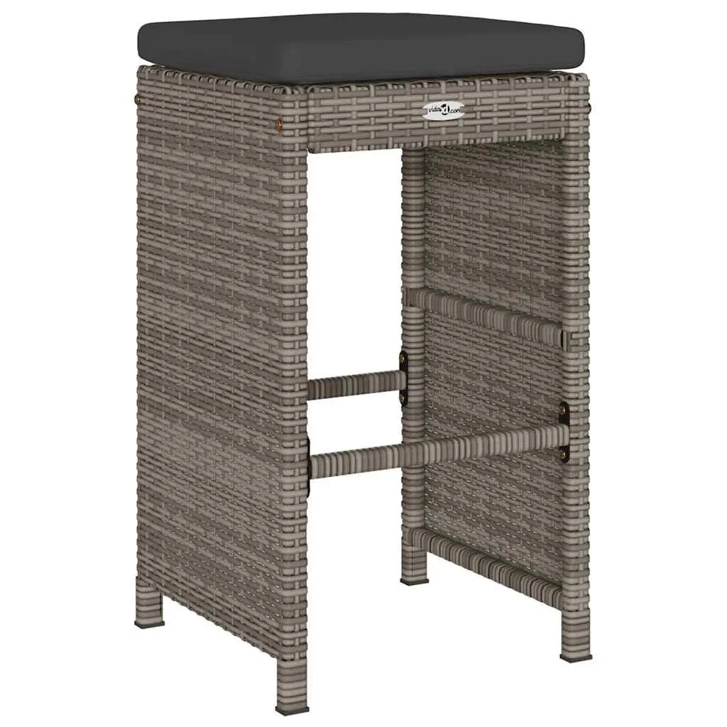 Outdoor Bar Stools Set Grey Padded Cushions 2 Piece